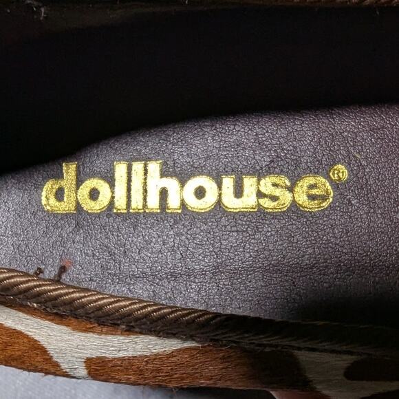 Vtg Y2K Dollhouse Brown Ivory Giraffe Print Calf Hair Square Toe Ballet Flats 8 - Picture 4 of 7